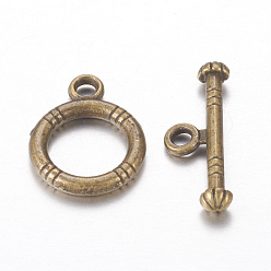 Bronce Antiguo Cierres de acero de estilo tibetano, Bronce antiguo, sin plomo y el cadmio y níquel, anillo: 15x12 mm, barra: 18.5x3.5 mm, agujero: 2 mm