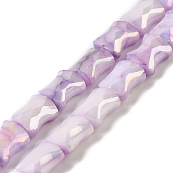 Lilac Electroplate Glass Beads Strands, Rainbow Plated, Faceted, Bamboo, Lilac, 11x8.5x5.5mm, Hole: 1.4mm, about 40pcs/strand, 16.54''(42cm)
