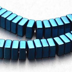 Plaqué Bleu Galvanoplastie non-magnétiques brins de perles d'hématite synthétique, perles heishi carrées, bleu plaqué, 6x6x3mm, Trou: 1mm, Environ 136 pcs/chapelet, 15.7 pouce