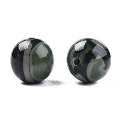 Vert Olive Foncé Perles en résine, pierre d'imitation, ronde, vert olive foncé, 12x11.5mm, Trou: 1.5~3mm
