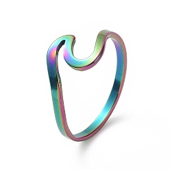 Rainbow Color Ионное покрытие (ip) 201 волнистое кольцо из нержавеющей стали для женщин, Радуга цветов, размер США 6 1/2 (16.9 мм)