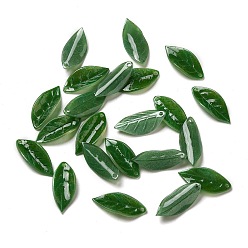 Verde Colgantes de acrílico, hoja, verde, 17~18x7~8x1~2 mm, agujero: 0.9~1 mm