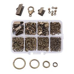 Antique Bronze 1Box Jewelry Findings 20PCS Alloy Lobster Claw Clasps, 45PCS Iron Ribbon Ends, 40g Brass Jump Rings, 10g Alloy Teardrop End Pieces, Nickel Free, Antique Bronze, Lobster Clasps: 14x8mm, Hole: 1.8mm, Ribbon Ends: 8~13x6~7x5mm, Hole: 2mm, Jump Rings: 4~10mm, End Piece: 7x2.5mm, Hole: 1.5mm