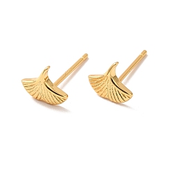 Real 18K Gold Plated Brass Ginkgo Leaf Stud Earrings for Women, Cadmium Free & Nickel Free & Lead Free, Real 18K Gold Plated, 6.5x7.5mm, Pin: 0.6mm