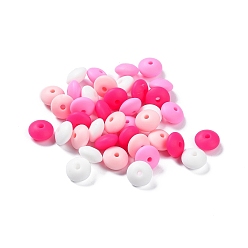 Hot Pink Rondelle Food Grade Eco-Friendly Silicone Focal Beads, Chewing Beads For Teethers, DIY Nursing Necklaces Making, Hot Pink, 11.5x7mm, Hole: 2.5mm, 4 colors, 10pcs/color, 40pcs/bag