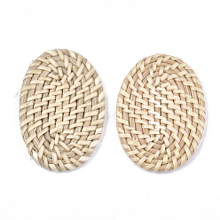 Antique White Handmade Reed Cane/Rattan Woven Beads, For Making Straw Earrings and Necklaces, No Hole/Undrilled, Oval, Antique White, 55~65x40~45x4~6mm