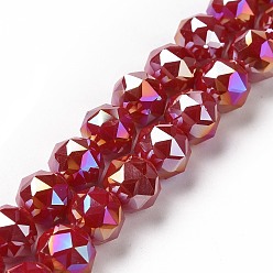 Rouge Plaquer des brins de perles de verre opaques, de couleur plaquée ab , facette, ronde, rouge, 8x7.5mm, Trou: 1.5mm, Environ 71~72 pcs/chapelet, 20.87'' (53 cm)