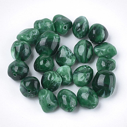 Vert Foncé Perles acryliques, style de pierres fines imitation, nuggets, vert foncé, 10~18x9~13x7~11mm, Trou: 1.5mm