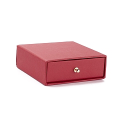 Roja India Caja de juego de joyería de cajón de papel cuadrado, con remache de latón, para pendiente, embalaje de regalos de anillos y collares, piel roja, 10x10x3~3.2 cm