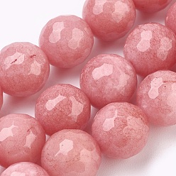 Light Coral Natural Malaysia Jade Beads Strands, Dyed, Faceted, Round, Light Coral, 12mm, Hole: 1.2mm, about 32pcs/strand, 14.9 inch