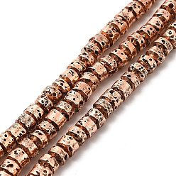 Copper Plated Electroplated Natural Lava Rock Beads Strands, Rondelle, Copper Plated, 3x4.5mm, Hole: 1mm, about 127~128pcs/strand, 15.75~15.94 inch(40~40.5cm)