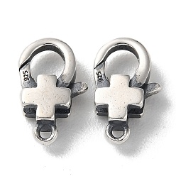 Antique Silver 925 Thailand Sterling Silver Lobster Claw Clasps, Cross, with 925 Stamp, Antique Silver, 12.5x7.5x3.5mm, Hole: 1.2mm