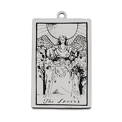 Stainless Steel Color 201 Stainless Steel Pendants, Laser Engraved Pattern, Tarot Card Pendants, The Lovers VI, 40x24x1mm, Hole: 2mm