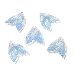 Светло-Голубой УФ-покрытие Радужные радужные прозрачные акриловые подвески, очарование рыбий хвост, Небесно-голубой, 27x25.7x5 мм, отверстие : 1.6 мм