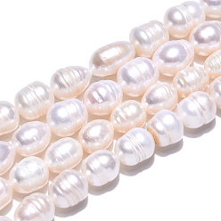 Seashell Color Natural Cultured Freshwater Pearl Beads Strands, Rice, Seashell Color, 8~14x8.5~10mm, Hole: 0.6mm, about 31~34pcs/strand, 13.58~14.06 inch(34.5~35.7cm)