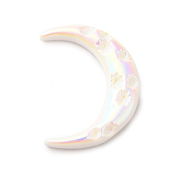 White Opaque Resin Cabochons, AB Color Plated, Moon, White, 33x25x4mm