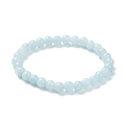 Autres Jades Jade naturel bracelets perles stretch teints, imitation aigue-marine, ronde, perles: 6~6.5 mm, diamètre intérieur: 2-1/4 pouce (5.55 cm)