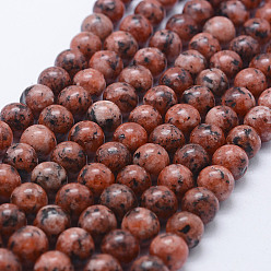 Chocolat Brins de perles de larvikite naturelles, teint, ronde, chocolat, 8~8.5mm, Trou: 1mm, Environ 47~49 pcs/chapelet, 14.5 pouces ~ 14.9 pouces (37~38 cm)