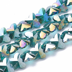 Light Sea Green Electroplate Glass Beads, AB Color Plated, Faceted, Butterfly, Light Sea Green, 12x14.5x7.5mm, Hole: 1mm