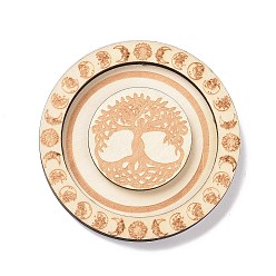 Tree of Life Flat Round Wood Bracelet Display Trays, Moon Phase Jewelry Holder for One Bracelet Storage, PapayaWhip, Tree of Life Pattern, 9.6x0.95cm, Groove: 12.5mm