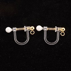 Real 18K Gold Plated 304 Stainless Steel Clip-on Earring Findings, Environmental Protection Plastic, U-Shaped, Real 18k Gold Plated, 11x17.5x3mm, Bead Diameter: 3mm