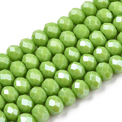Yellow Green Electroplate Glass Beads Strands, Pearl Luster Plated, Faceted, Rondelle, Yellow Green, 3.5x3mm, Hole: 0.4mm, about 123~127pcs/strand, 13.7~14.1 inch(35~36cm)