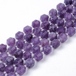 Фиолетовый Природный аметист нитей бисера, круглые, окрашенные, граненые, фиолетовые, 8~9x10 мм, отверстие : 1.2 мм, около 33~35 шт / нитка, 14.76 дюйм (37.5 см)