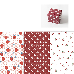 Fraise 6 feuille 3 papier d'emballage cadeau stylisé, rectangle, décoration de papier d'emballage de bouquet de fleurs pliées, Motif de fraises, 700x500mm, 2 feuille/style