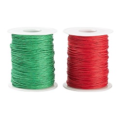 Mixed Color 2 Roll Red & Green Waxed Cotton Thread Cords, for Christmas Themed Decoration, Mixed Color, 1mm, about 100yards/roll, 2 Colors, 1 Roll/Color, 2 Roll/Bag