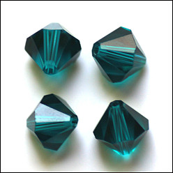 Bleu Vert Imitations de perles de cristal autrichien, grade de aaa, facette, Toupie, sarcelle, 6x6mm, Trou: 0.7~0.9mm