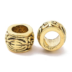 Oro Antiguo Abalorios europeos de aleación de estilo tibetano, abalorios de grande agujero, rondelle con la flor, oro antiguo, 7.5x5.5 mm, agujero: 4.1 mm, Sobre 1234 unidades / 1000 g