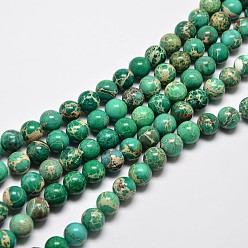 Cyan Foncé Brins de perles de jaspe impérial naturel, ronde, teint, dark cyan, 8mm, Trou: 1mm, Environ 48 pcs/chapelet, 15.7 pouce