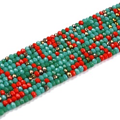 Dark Cyan Glass Beads Strands, Faceted, Rondelle, Dark Cyan, 3x2.5mm, Hole: 0.7mm, about 176pcs/strand, 16.54''(42cm)
