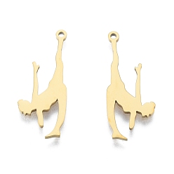 Real 18K Gold Plated Ion Plating(IP) 201 Stainless Steel Pendants,  Dancer, Real 18K Gold Plated, 32.5x13x1.5mm, Hole: 1.5mm