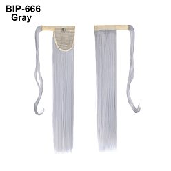 Gray Long Straight Ponytail Hair Extension Magic Paste, Heat Resistant High Temperature Fiber, Wrap Around Ponytail Synthetic Hairpiece, for Women, Gray, 21.65 inch(55cm)