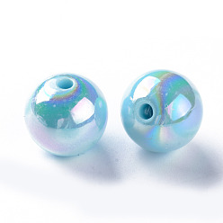 Bleu Ciel Perles acryliques opaques, de couleur plaquée ab , ronde, bleu ciel, 16x15mm, Trou: 2.8mm, environ220 pcs / 500 g