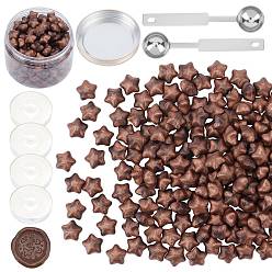 Coconut Brown CRASPIRE Sealing Wax Particles Kits for Retro Seal Stamp, with Stainless Steel Spoon, Candle, Plastic Empty Containers, Coconut Brown, 9mm, 200pcs