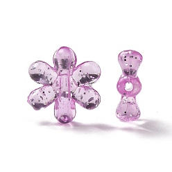 Violet Transparent with Glitter Acrylic Beads, Flower, Violet, 16.5x15x5mm, Hole: 1.5mm, about 1000pcs/500g