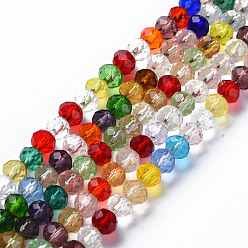 Colorful Faceted Glass Beads Strands, Rondelle, Colorful, 4x3.5mm, Hole: 0.9mm, about 124~128pcs/strand, 16.93 inches(43cm)