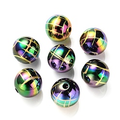 Black UV Plating Rainbow Iridescent Acrylic Beads, Drawbench, Round, Black, 15.5x15mm, Hole: 2.7mm