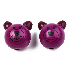 Фиолетовый Натуральные деревянные бусы, медведь, фиолетовые, 27x26.5~28x23.5~25.5 мм, отверстие : 5 мм