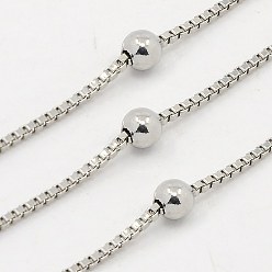Stainless Steel Color 304 Stainless Steel Venetian Chains, Soldered, Box Chain, Decorative Chain, with Ball Beads, Stainless Steel Color, 1.2mm
