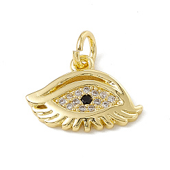 Chapado en Oro Real 18K Micro latón allanan encantos de circonio cúbico, con anillo de salto, encanto del ojo, real 18 k chapado en oro, 11x15x1.5 mm, agujero: 3 mm