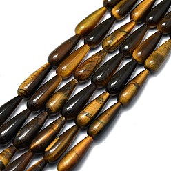 Tiger Eye Natural Tiger Eye Beads Strands, Waterdrop, 30x10mm, Hole: 1.4mm, about 13pcs/strand, 15.75''(40cm)