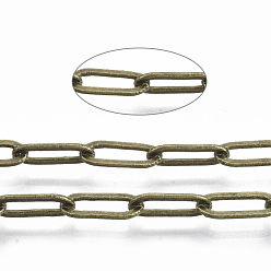 Antique Bronze Brass Paperclip Chains, Flat Oval, Drawn Elongated Cable Chains, Soldered, with Spool, Cadmium Free & Nickel Free & Lead Free, Antique Bronze, 11x4.3x0.7mm, about 150.91 Feet(46m)/roll