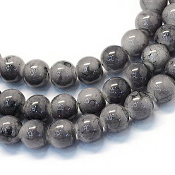 Gris Vidrio pintado hornear hebras de perlas redondo, gris, 8.5~9 mm, agujero: 1.5 mm, sobre 105 unidades / cadena, 31.8 pulgada