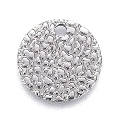 Stainless Steel Color 304 Stainless Steel Charms, Textured, Laser Cut, Flat Round, Stainless Steel Color, 10x0.8mm, Hole: 1.4mm