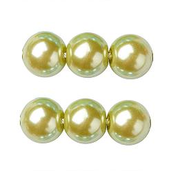 Jaune Vert Brins de perles rondes en verre teinté écologique, Grade a, cordon en coton fileté, jaune vert, 12mm, Trou: 0.7~1.1mm, Environ 34 pcs/chapelet, 15 pouce