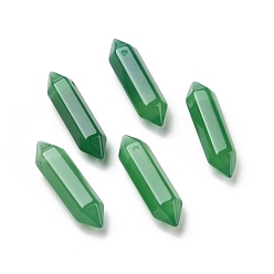 Green Onyx Agate Natural Green Onyx Agate Double Terminal Pointed Pendants, Faceted Bullet Charm, 30~35x8~9x8~9mm, Hole: 1.4mm