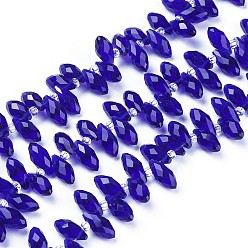Royal Blue Crystal Glass Beads Strands, Top Drilled Beads, Faceted, Teardrop, Royal Blue, 13x6mm, Hole: 1mm, about 100pcs/strand, 16.5 inch